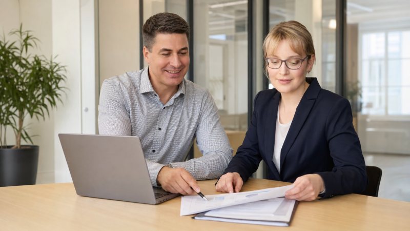 Olga und Matthäus Fidelsberger bei der gemeinsamen Arbeit im Kanzleibüro